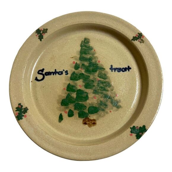 Barton Pottery Santa’s Treat Plate Dresden OH 6.25" Christmas Tree Cookies Milk - Picture 1 of 5